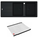 Franke Basis Double Bowl Topmount Sink with Left Hand Drainer with Rollamat - Matte Black BFG621MBLHD hero image