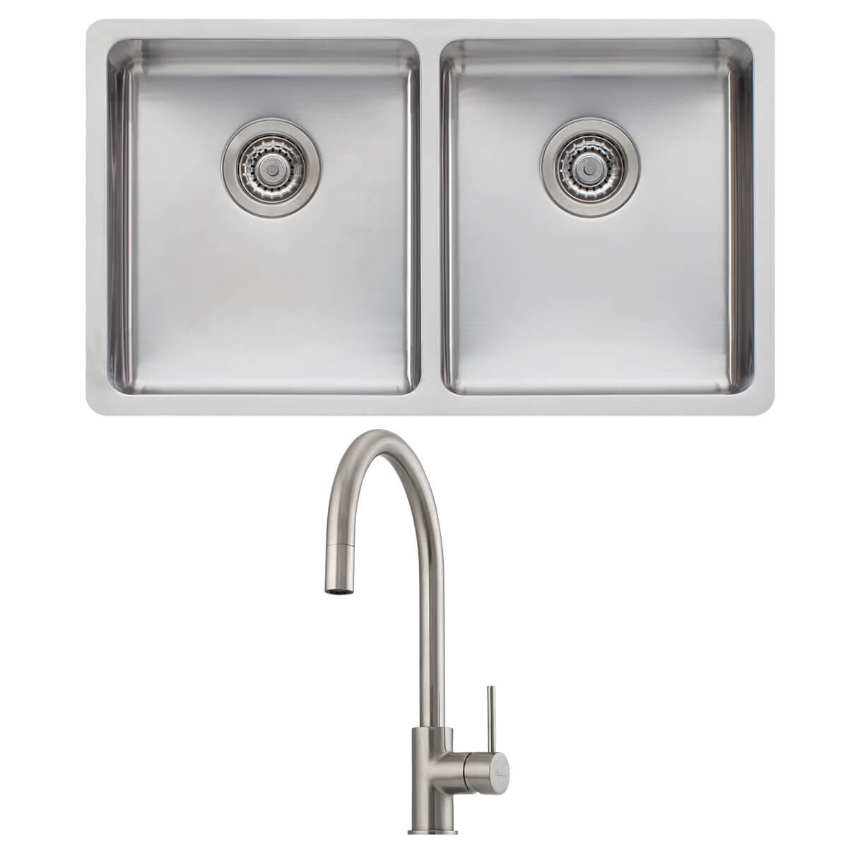 Oliveri Sonetto Double Bowl Sink and Venice Brushed Nickel Pull Out Tap Pack VE520FBN-PSN63TU hero image