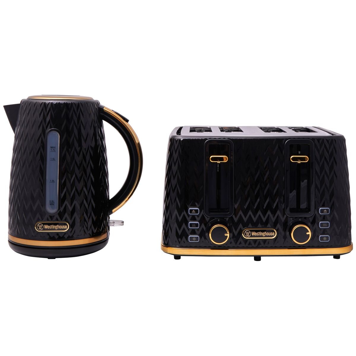 Westinghouse Kettle and Toaster Pack Black Gold Kettle,