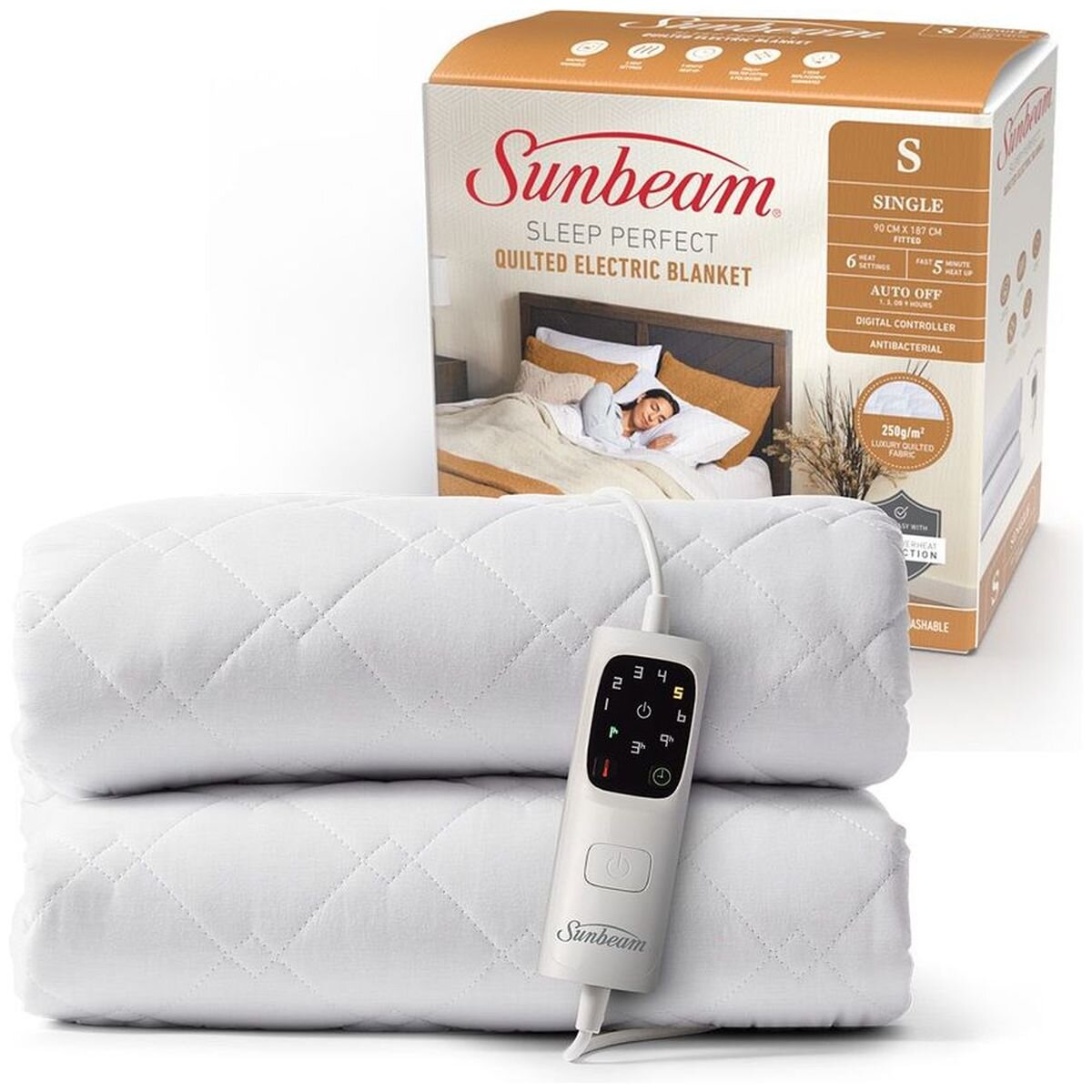 Sunbeam Sleep Perfect Quilted Anti Bacterial Single Electric