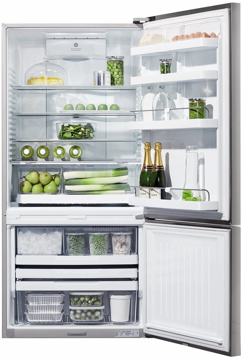 Fisher & Paykel Series 5 494L ActiveSmart Bottom Mount Fridge with Ice and Water Stainless Steel Right Hinge E522BRXFDU5 hero image