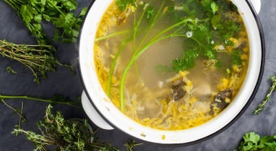 A pot of cooked vegetable stock