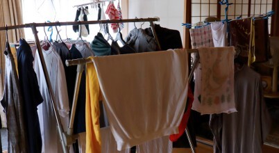 Damp laundry hanging up inside home