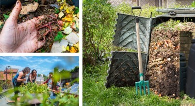 Composting options include worm farms, backyard compost bins and community gardens
