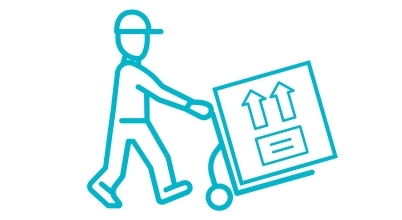 Delivery person with box on trolley line drawing