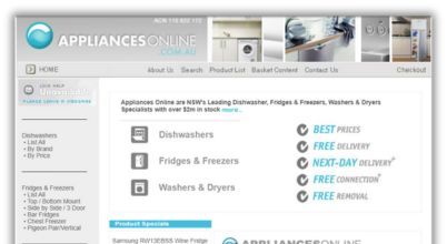 The Appliances Online website homepage in 2005