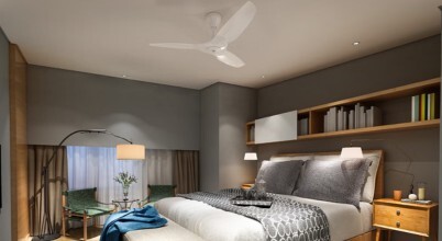 Big Ass Fans Haiku L White 52 Inch Ceiling Fan in a bedroom