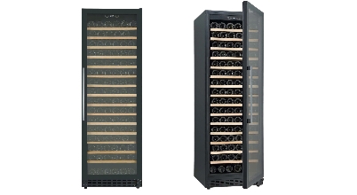 Cantina 171 bottle single zone wine cabinet in black with timber and metal shelving sold in Australia by Appliances Online with free delivery