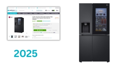 An LG side by side fridge with InstaView and ice and water dispenser sold by Appliances Online in 2025