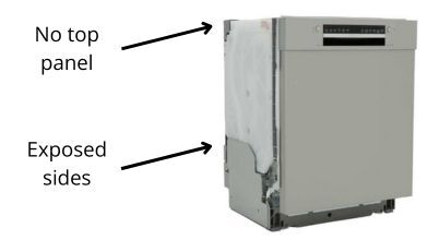 Built-under dishwashers, also known as underbench dishwashers, have unfinished sides and top to assist ventilation
