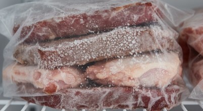 Frozen meat with freezer burn on it