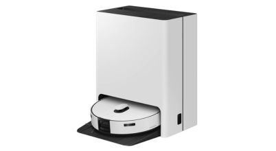 A Samsung brand robot vacuum cleaner with mop combo and self-docking station