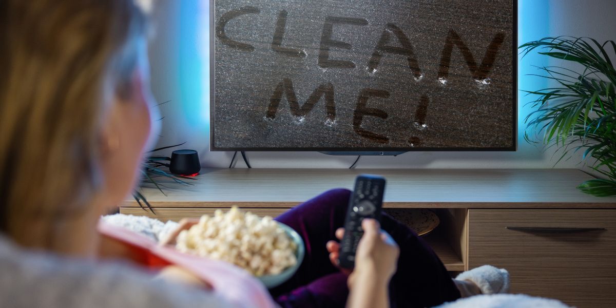 Clean dusty and dirty TV screens with microfibre cloths and special cleaning solution