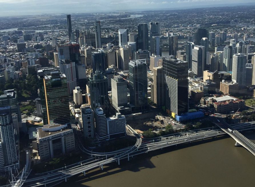View of Brisbane CBD, Australia taken from the Appliances Online blimp airship