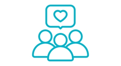 Graphic of group of customers expressing love for brand