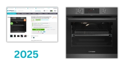 A Westinghouse pyrolytic oven with in-built AirFry sold by Appliances Online in 2025