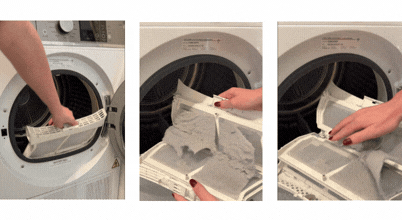 The stages of cleaning lint from a clothes dryer lint filter