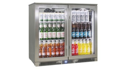 A Rhino brand outdoor alfersco bar fridge made with marine-grade steel for use in coastal areas