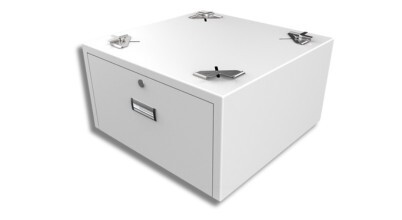 A Unilux brand universal laundry pedestal used for elevating washing machines and dryers to a more accessible height