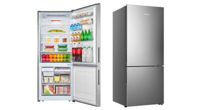 The Hisense 417L PureFlat Bottom Mount Refrigerator Silver HRBM418S sold in Australia by Appliances Online