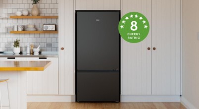 An 8-energy-star rated bottom mount fridge by Haier, sold in Australia by Appliances Online with Free Delivery