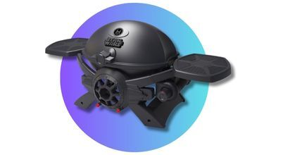 A Star Wars TIE Fighter theme portable gas BBQ bargecue sold in Australia by Appliances Online