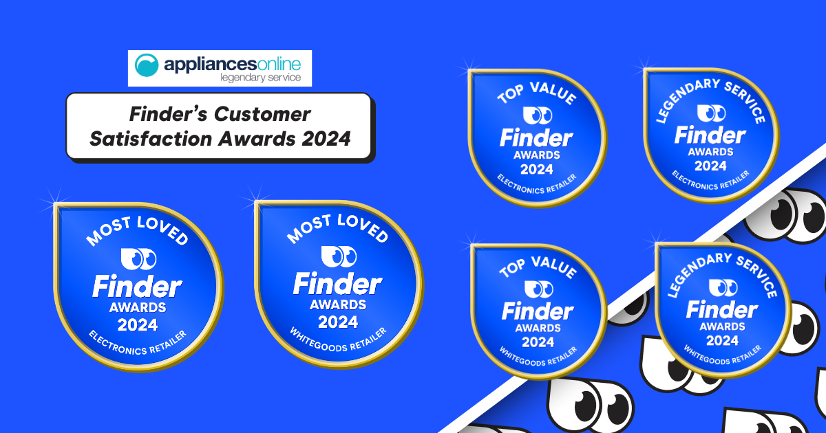 Appliances Online wins six Finder Awards for Value, Service and Most Loved white goods and electronics retailer in 2024.