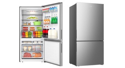 The Hisense 503L PureFlat Bottom Mount Fridge Stainless Steel HRBM503S sold in Australia by Appliances Online