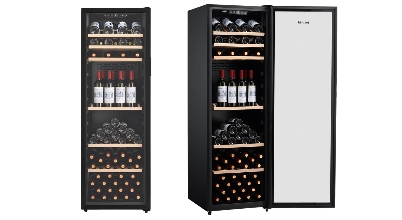Black LeCavist 168 bottle single zone wine cabinet with triple-layer glass door sold in Australia by Appliances Online with free delivery