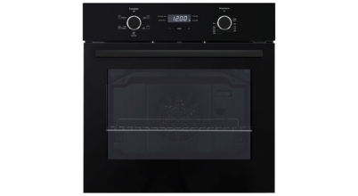 A full gloss black glass Emilia 60cm built in fan forced oven with dial controls sold in Australia by Appliances Online with free delivery