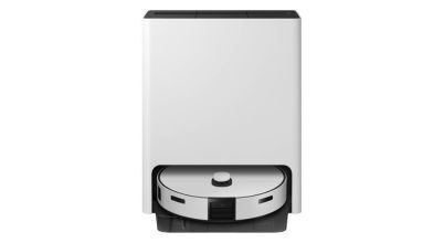 A Samsung roboit vacuum with mop and self-docking station