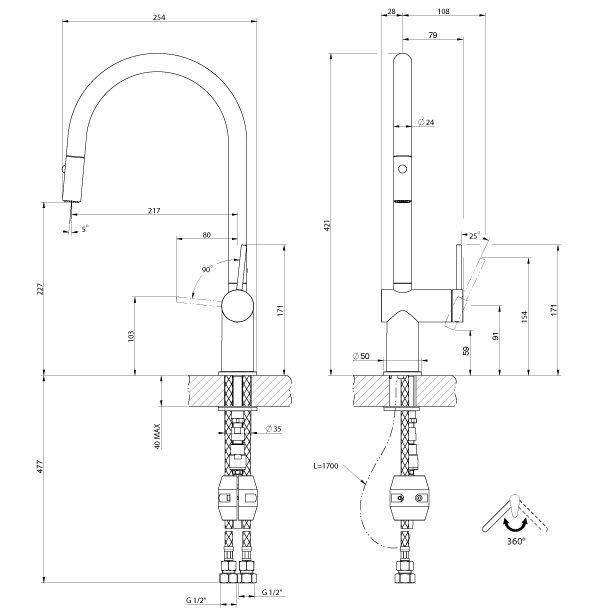 Buy Gessi Inedito Pull Out Dual Function Kitchen Mixer Tap Brushed Nickel 60413BN & Pay Later humm