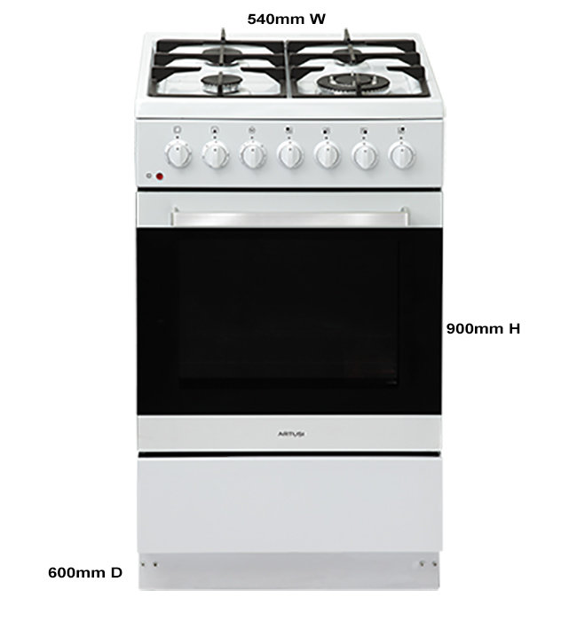 NEW Artusi AFGE5470W 54cm Vulcan Series Freestanding Dual Fuel Oven
