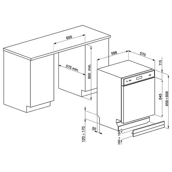 integrated dishwasher measurements