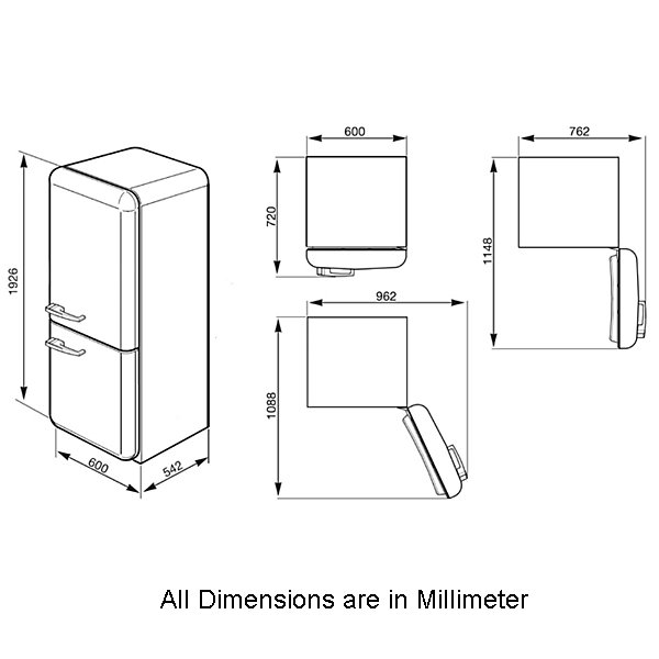 Smeg FAB32LWHNA1 326L Bottom Mount Fridge Appliances Online