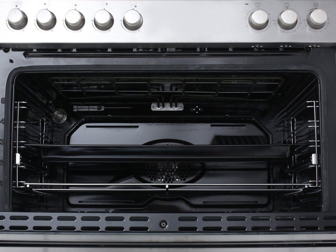 euromaid 900mm freestanding electric oven with double wok gas cooktop