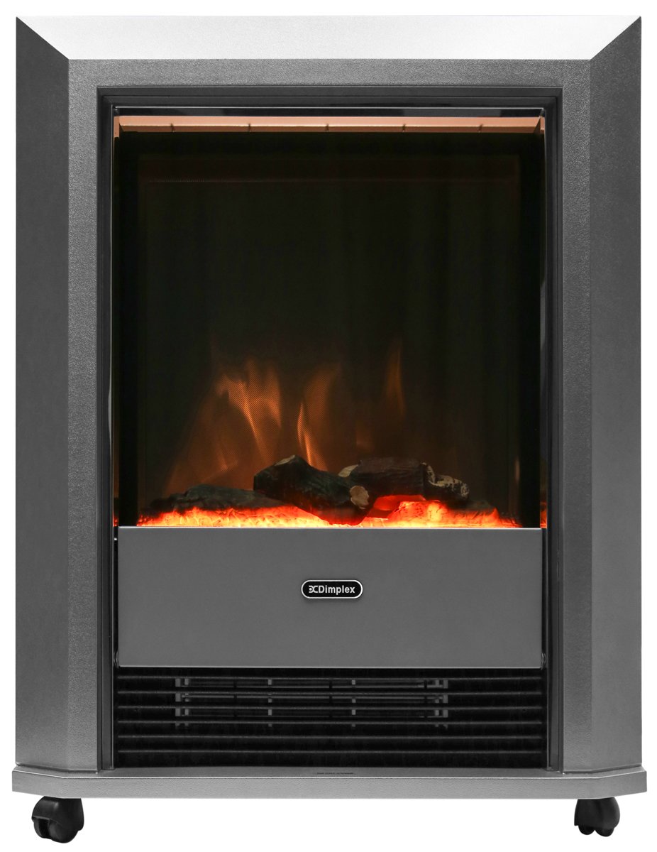 Dimplex Lee Silver 2kW Portable Electric Fire Heater Optiflame Log