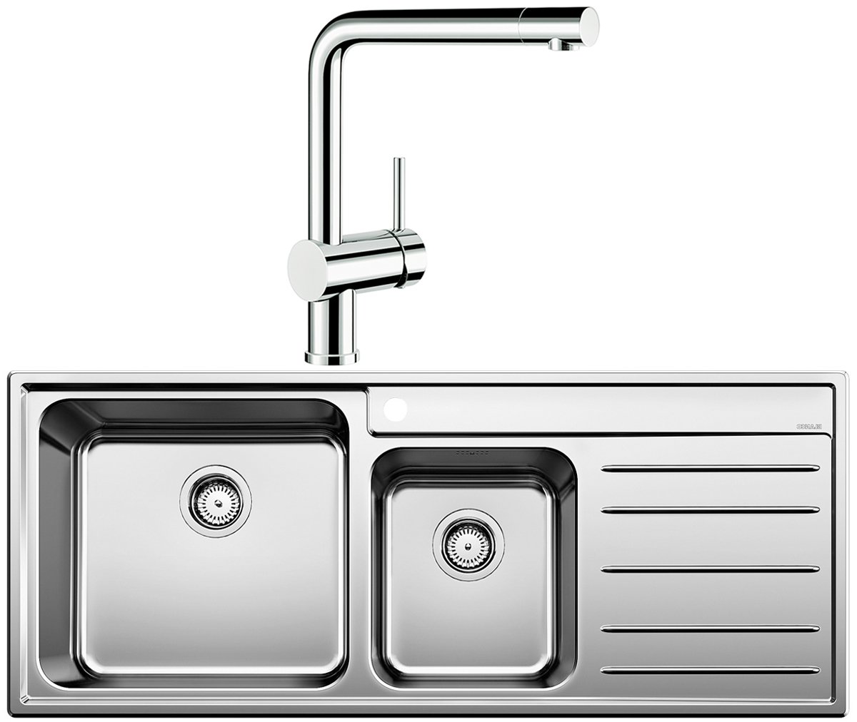 Blanco Naya9slp Linus Double Bowl Right Hand Drainer Sink And Tap