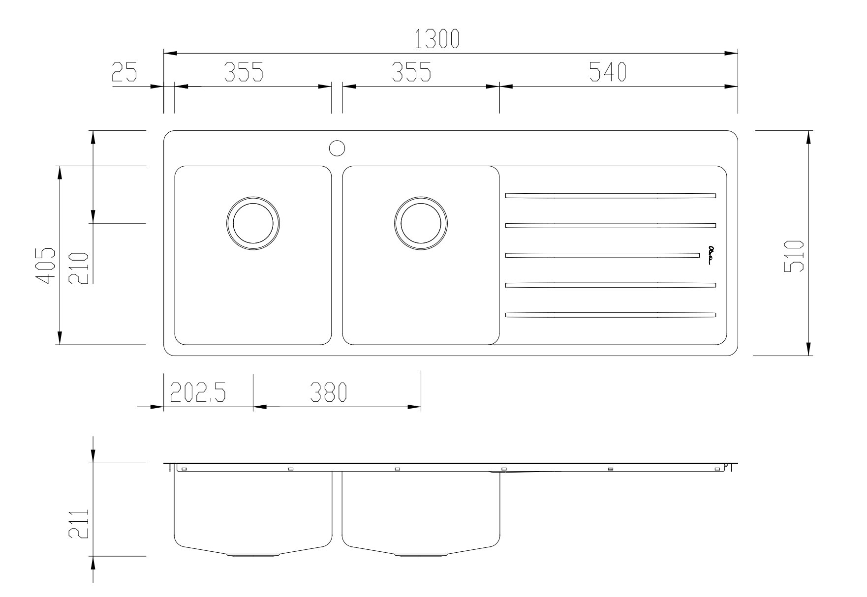 Oliveri Sn1071 Sonetto Double Bowl Right Hand Drainer Topmount Sink