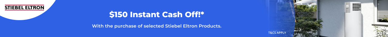$150 Instant Cash Off selected Stiebel Eltron Products!