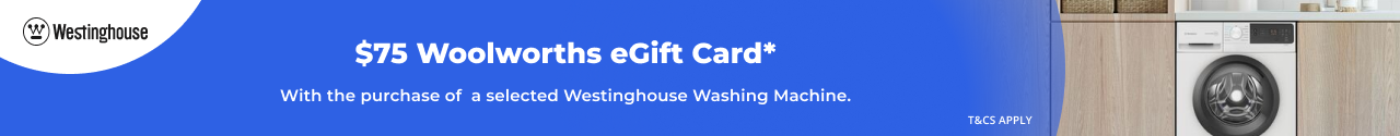 $75 Woolworths Supermarket eGift Card with selected Westinghouse Washing Machine