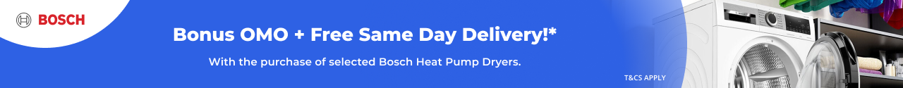 Bonus OMO & Free Same Day Delivery with selected Bosch Laundry Appliances