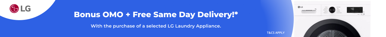 Bonus OMO & Free Same Day Delivery with selected LG Laundry Appliances