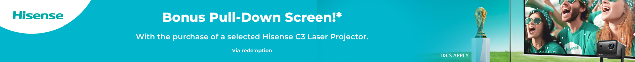 Bonus Pull-Down Screen with selected Hisense C3 Laser Projector