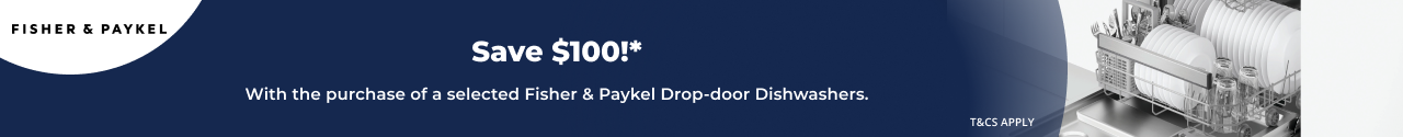 Save $100 on selected Fisher & Paykel Drop-door Dishwashers