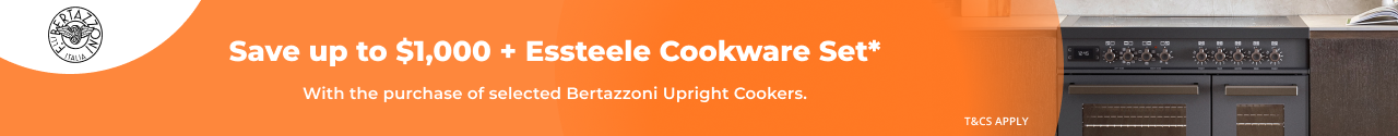 Save up to $1.000 Plus receive a Bonus Essteele Cookware Set on selected Bertazzoni Appliances