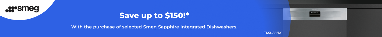 Save up to $150 on selected Smeg Sapphire Dishwashers