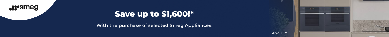 Save up to $1,600 on selected Smeg Kitchen Appliances & Wine Cabinets