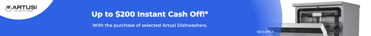 Up to $200 Instant Cash off selected Artusi Dishwashers