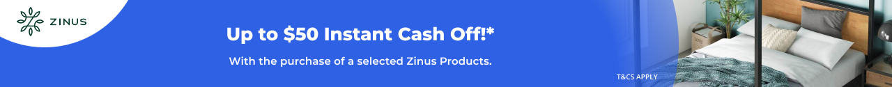 Up to $50 Instant Cash Off selected Zinus Products
